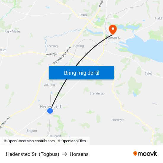 Hedensted St. (Togbus) to Horsens map