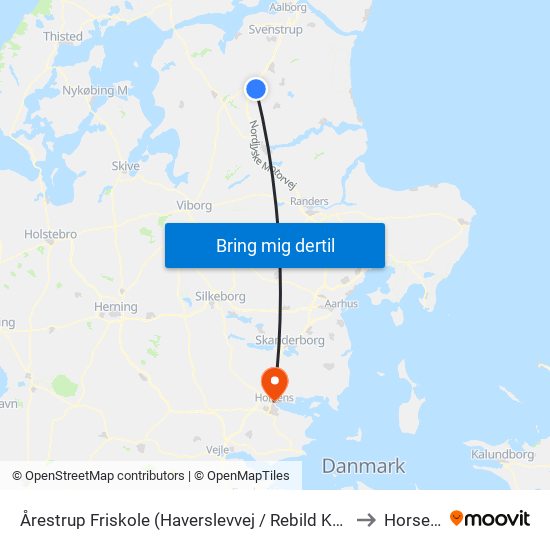 Årestrup Friskole (Haverslevvej / Rebild Komm.) to Horsens map