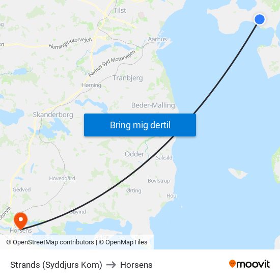 Strands (Syddjurs Kom) to Horsens map