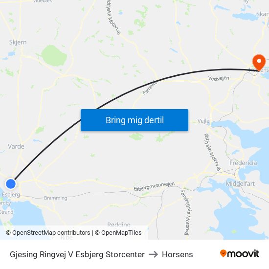 Gjesing Ringvej V Esbjerg Storcenter to Horsens map