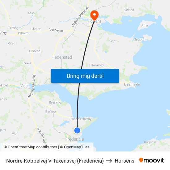 Nordre Kobbelvej V Tuxensvej (Fredericia) to Horsens map