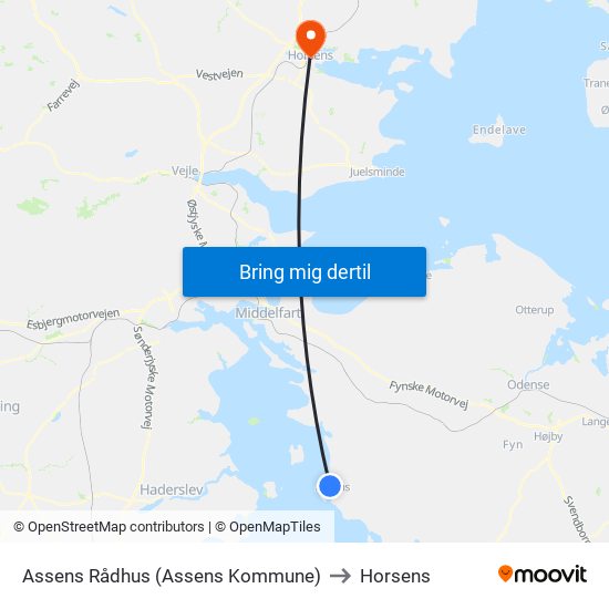 Assens Rådhus (Assens Kommune) to Horsens map