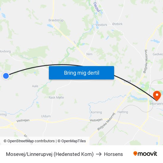 Mosevej/Linnerupvej (Hedensted Kom) to Horsens map