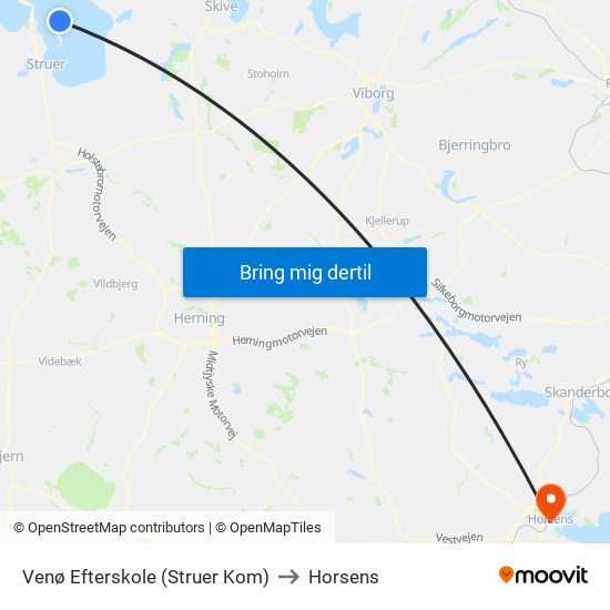 Venø Efterskole (Struer Kom) to Horsens map
