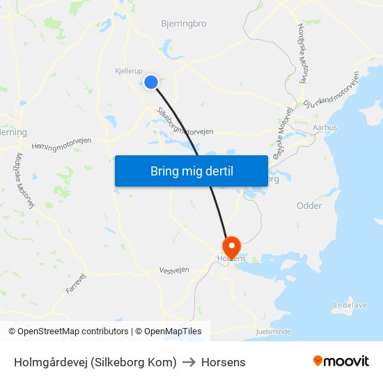 Holmgårdevej (Silkeborg Kom) to Horsens map