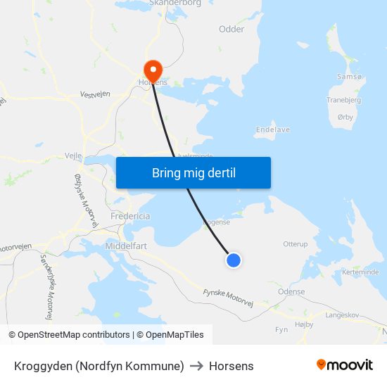 Kroggyden (Nordfyn Kommune) to Horsens map