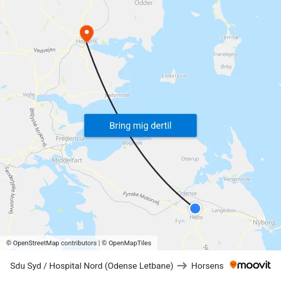 Sdu Syd / Hospital Nord (Odense Letbane) to Horsens map
