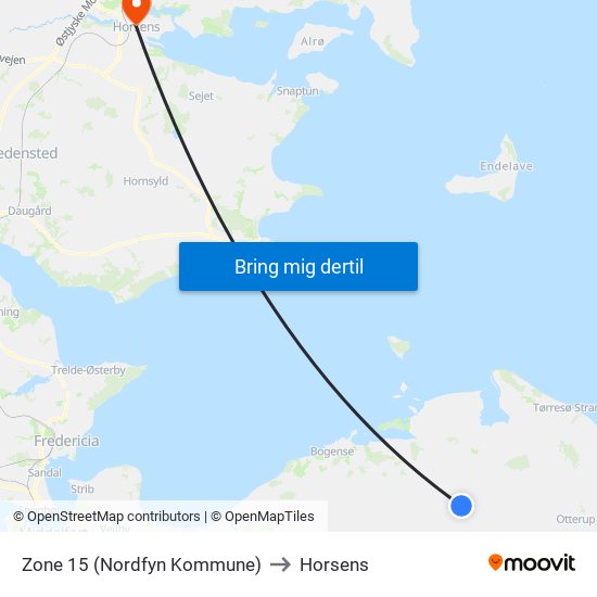 Zone 15 (Nordfyn Kommune) to Horsens map