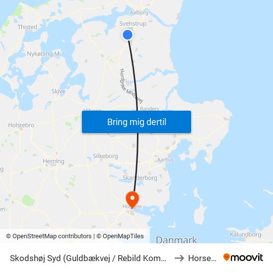 Skodshøj Syd (Guldbækvej / Rebild Komm.) to Horsens map
