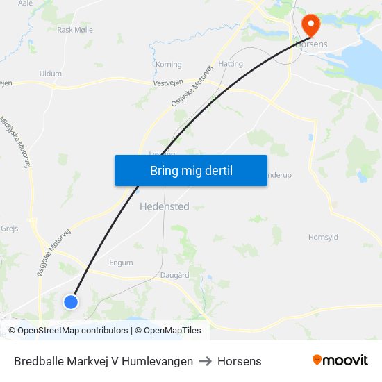 Bredballe Markvej V Humlevangen to Horsens map