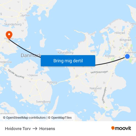 Hvidovre Torv to Horsens map