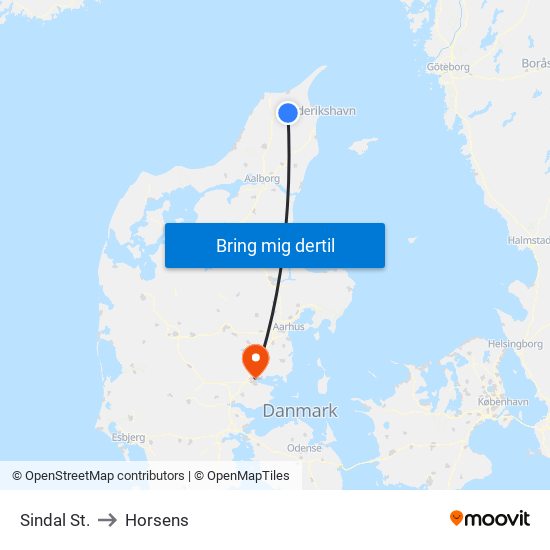 Sindal St. to Horsens map