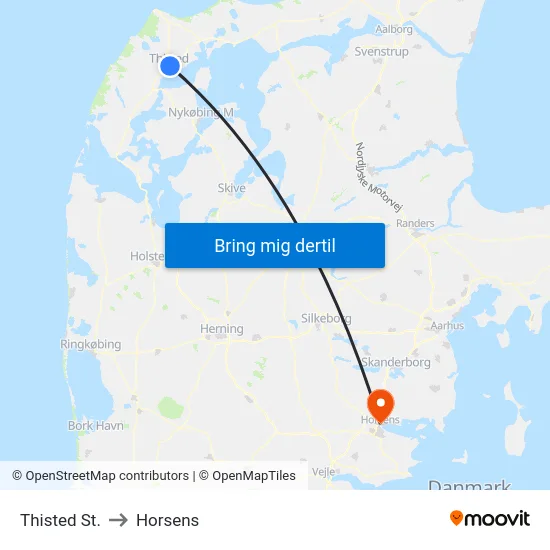 Thisted St. to Horsens map