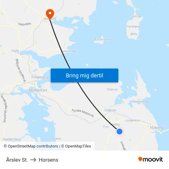 Årslev St. to Horsens map