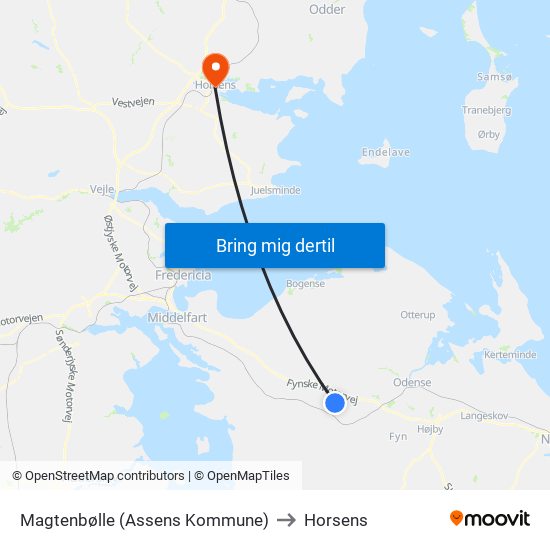 Magtenbølle (Assens Kommune) to Horsens map