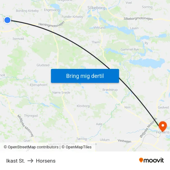Ikast St. to Horsens map