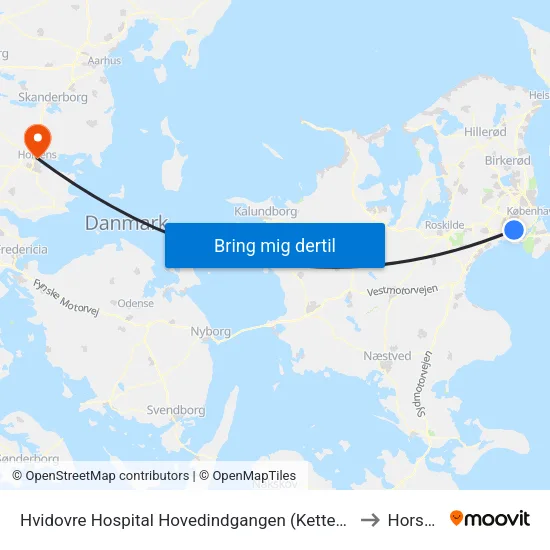 Hvidovre Hospital Hovedindgangen (Kettegård Allé) to Horsens map