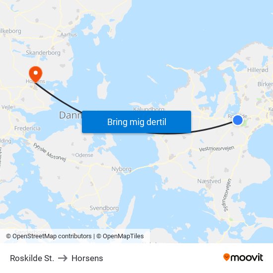 Roskilde St. to Horsens map