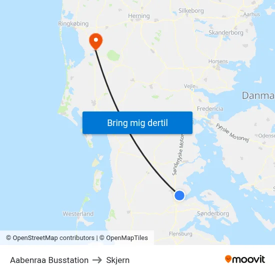 Aabenraa Busstation to Skjern map