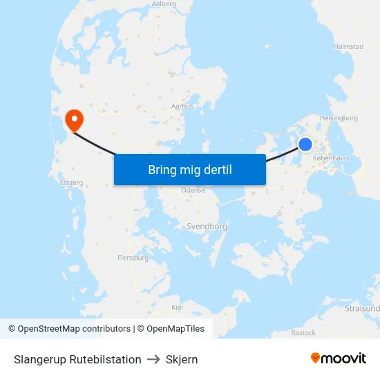 Slangerup Rutebilstation to Skjern map