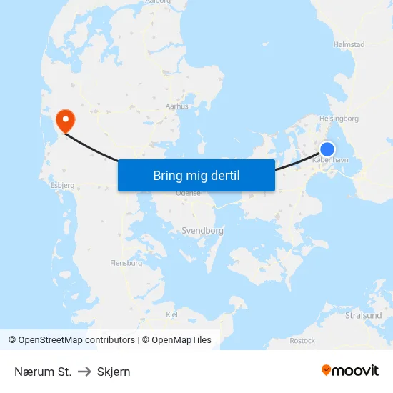 Nærum St. to Skjern map