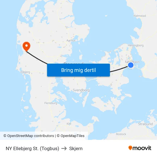 NY Ellebjerg St. (Togbus) to Skjern map