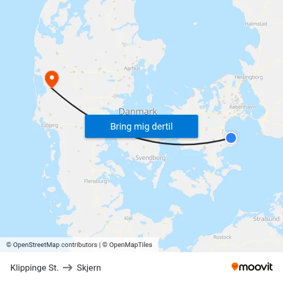 Klippinge St. to Skjern map
