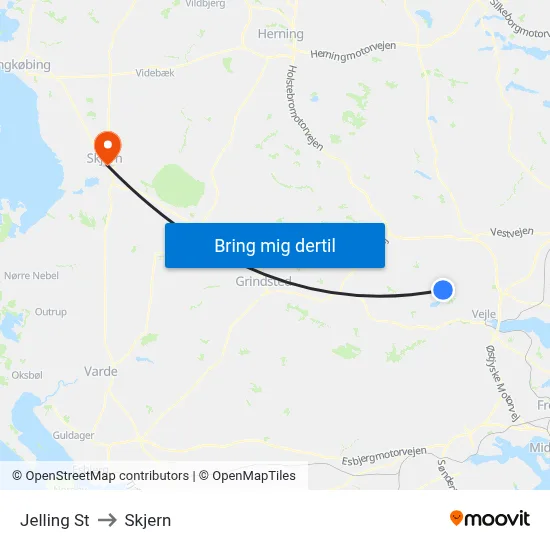 Jelling St to Skjern map