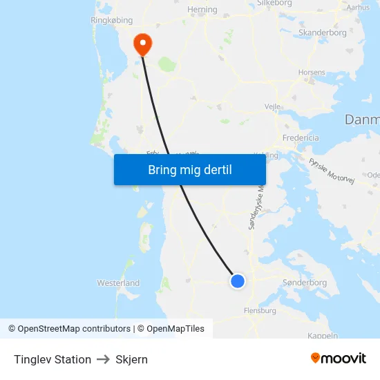 Tinglev Station to Skjern map