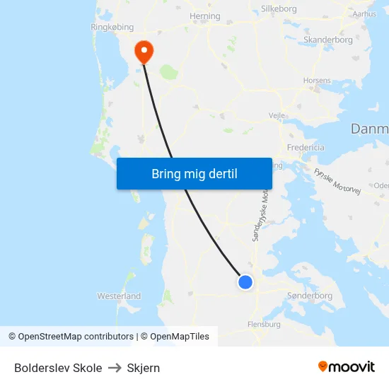 Bolderslev Skole to Skjern map
