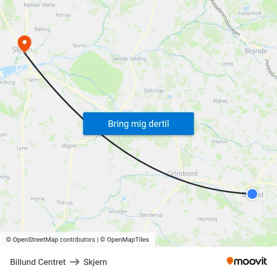 Billund Centret to Skjern map