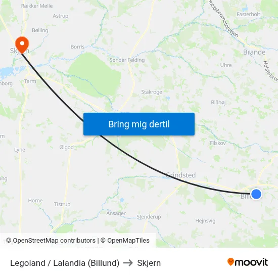 Legoland / Lalandia (Billund) to Skjern map