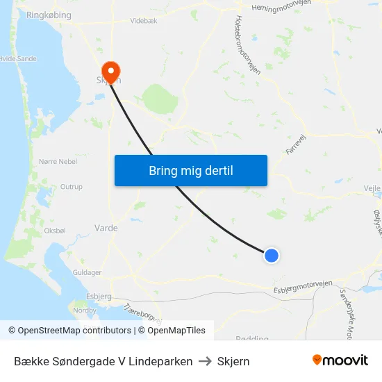 Bække Søndergade V Lindeparken to Skjern map