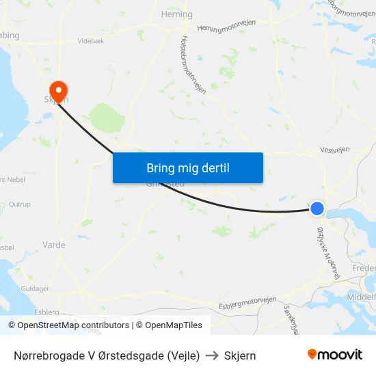 Nørrebrogade V Ørstedsgade (Vejle) to Skjern map