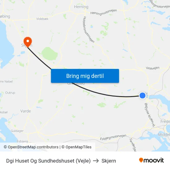 Dgi Huset Og Sundhedshuset (Vejle) to Skjern map