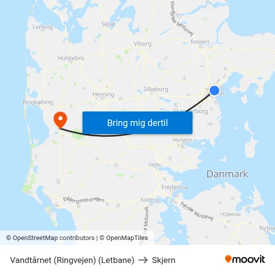 Vandtårnet (Ringvejen) (Letbane) to Skjern map