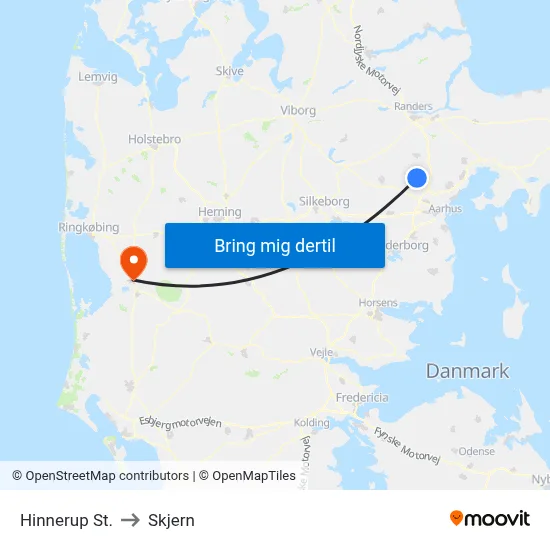 Hinnerup St. to Skjern map