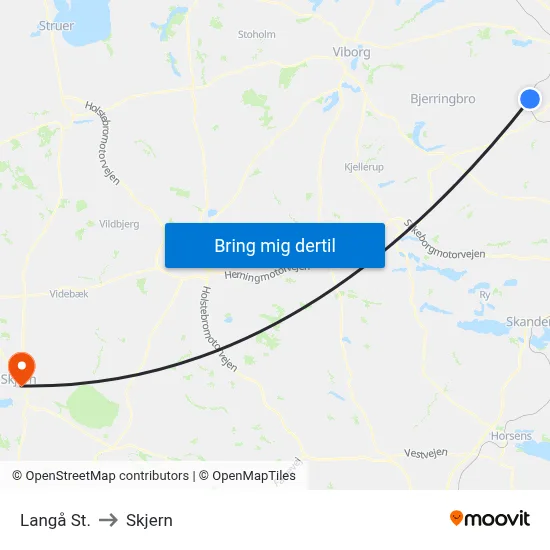 Langå St. to Skjern map