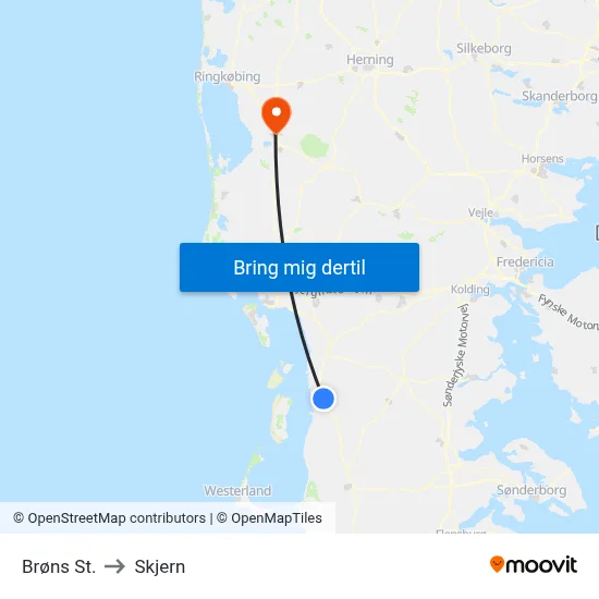 Brøns St. to Skjern map
