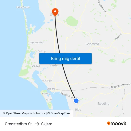 Gredstedbro St. to Skjern map