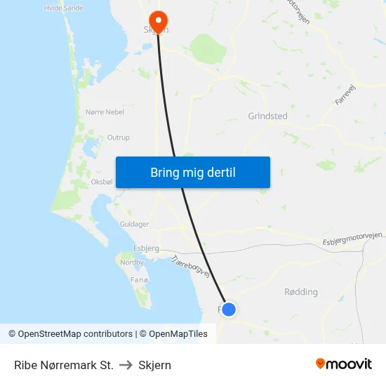 Ribe Nørremark St. to Skjern map