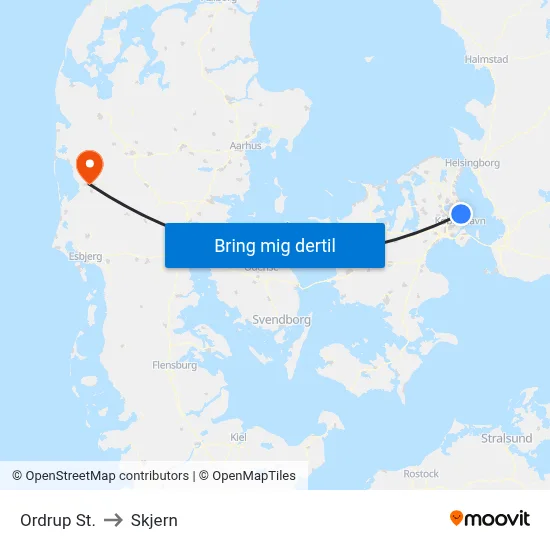 Ordrup St. to Skjern map