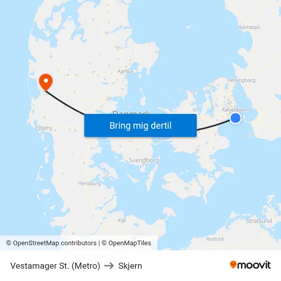 Vestamager St. (Metro) to Skjern map