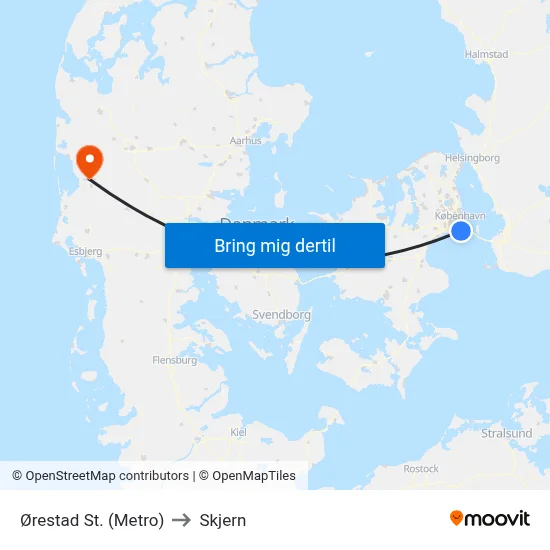 Ørestad St. (Metro) to Skjern map