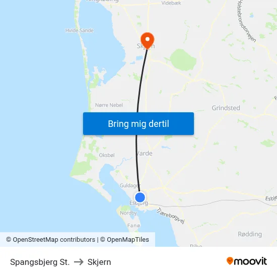 Spangsbjerg St. to Skjern map