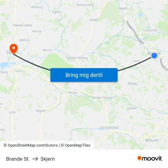 Brande St. to Skjern map