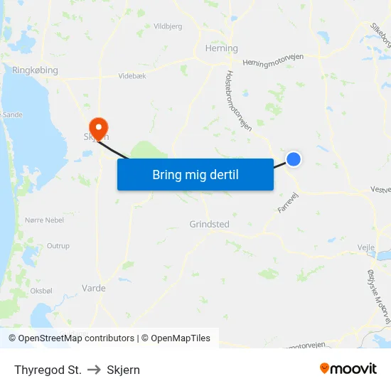 Thyregod St. to Skjern map