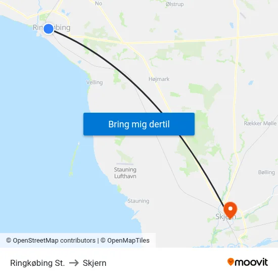 Ringkøbing St. to Skjern map