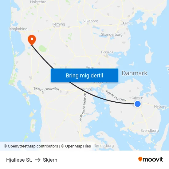 Hjallese St. to Skjern map
