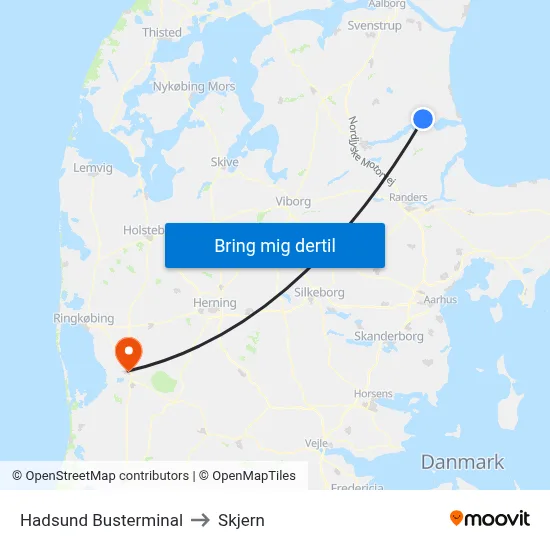 Hadsund Busterminal to Skjern map